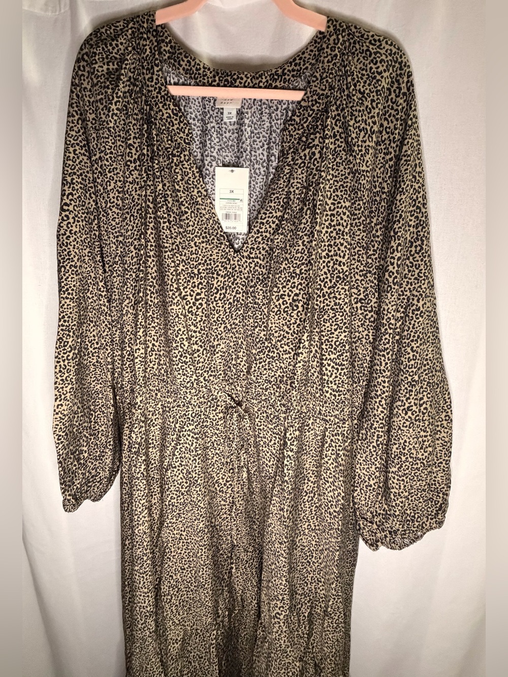 A New Day Women 3X Leopard Print Midi Dress Balloon Long Sleeve Tiered High Low - Picture 8 of 14